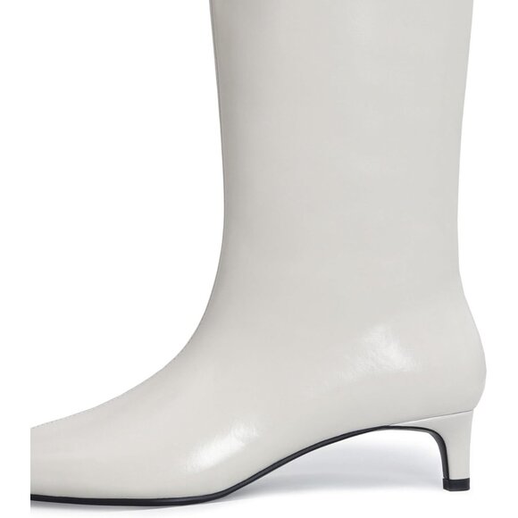 ⚡Women's White Knee High Boots 1.5-in Stiletto Low Heel Pull On Pointed Toe - Picture 6 of 6